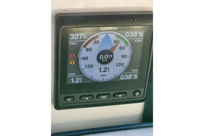 Slide: The Image of Garmin marine instrument display on 1984 Bristol 45.5 Center Cockpit sailboat. - 21