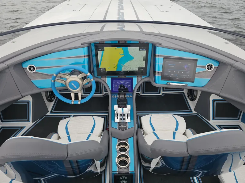 Slide: The Image of 2026 MTI 440X boat cockpit with advanced navigation and control systems. - 15