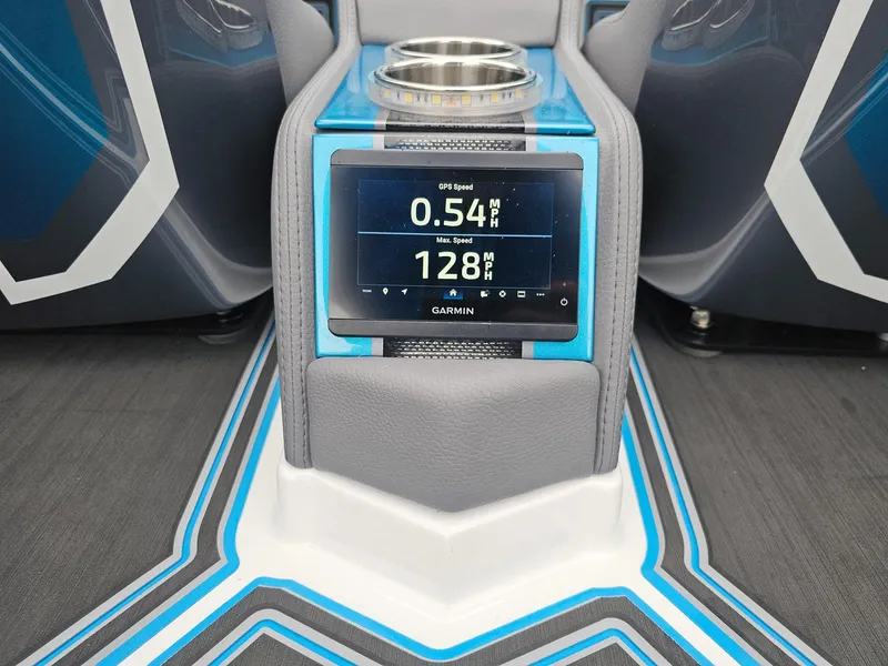 Slide: The Image of Garmin GPS display in MTI 440X boat, 2026 model, showing speed and mileage. - 34