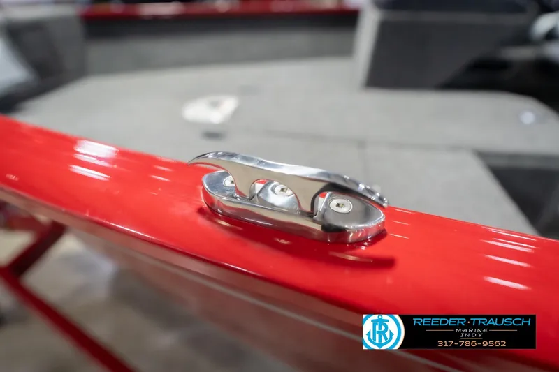 Slide: The Image of Close-up of a 2020 Lund 1775 Adventure SS boat cleat on a red surface. - 61