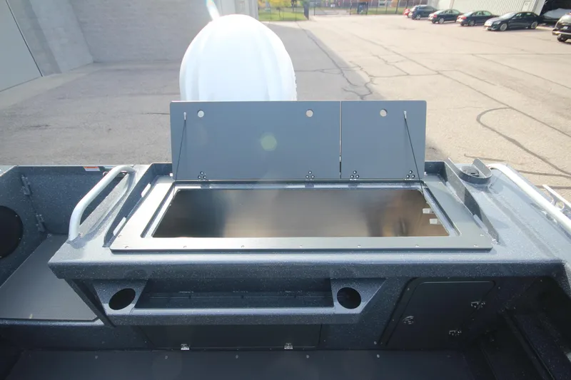 Slide: The Image of 2026 Weldcraft 260 Ocean King boat interior with seating and rod holders. - 13