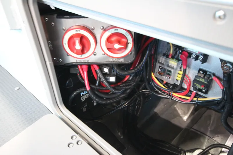 Slide: The Image of Electrical system of 2026 Weldcraft 260 Ocean King boat, featuring wiring and switches. - 42