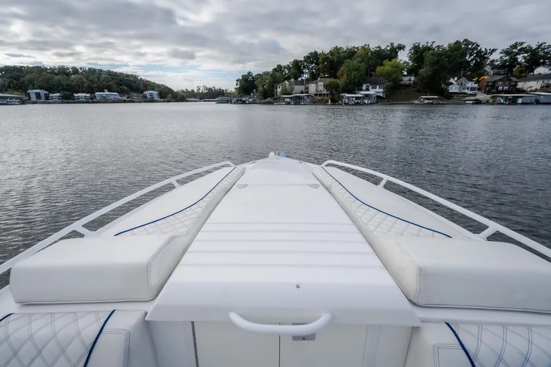 Slide: The Image of Bow view of 2017 Midnight Express 39S Cuddy on a serene lake. - 40