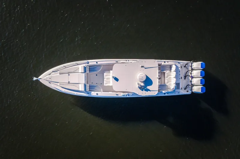 Slide: The Image of Aerial view of 2017 Midnight Express 39S Cuddy boat on water. - 9
