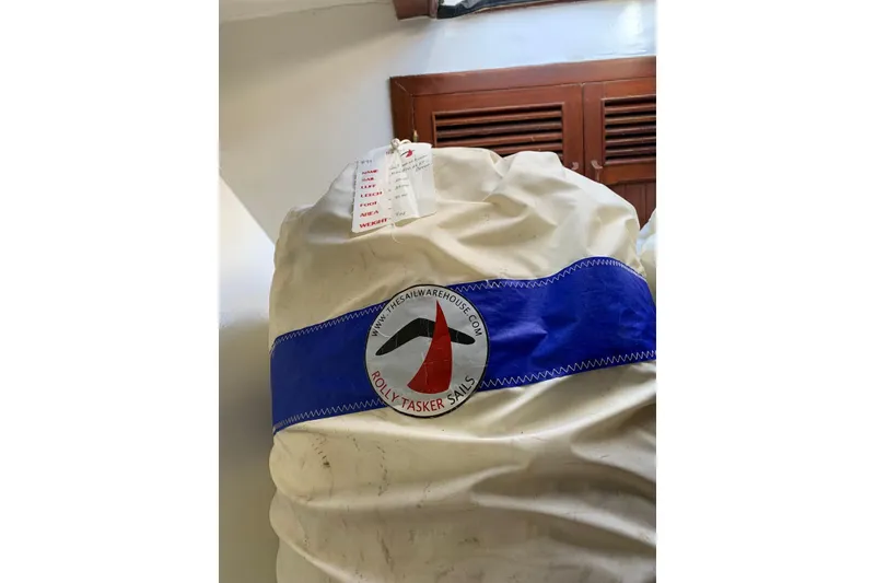 Slide: The Image of Bag of Rolly Tasker sails for 1981 Hardin 45 yacht. - 23