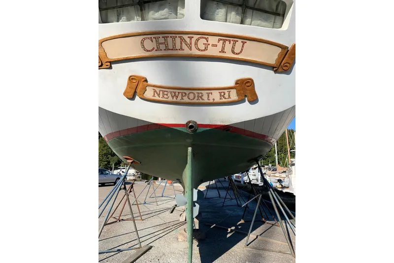 Slide: The Image of 1981 Hardin 45 sailboat "Ching-Tu" in Newport, RI, on dry dock. - 53