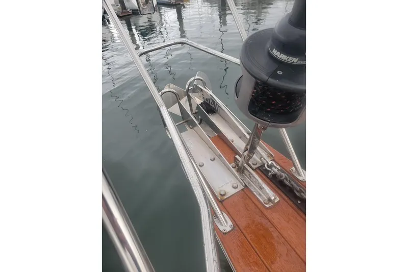 Slide: The Image of Bow of 2008 Island Packet 370 sailboat with anchor and Harken furler system. - 10
