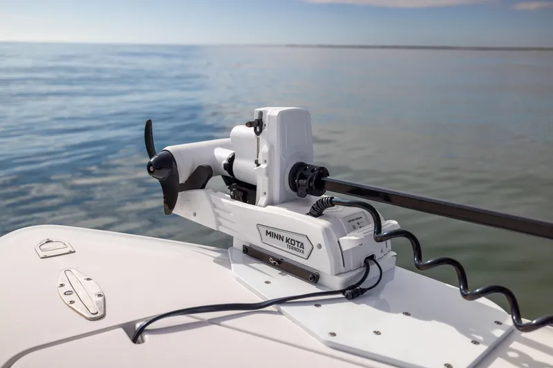 Slide: The Image of Minn Kota Terrova trolling motor on 2016 Contender 39 ST boat, calm sea background. - 51