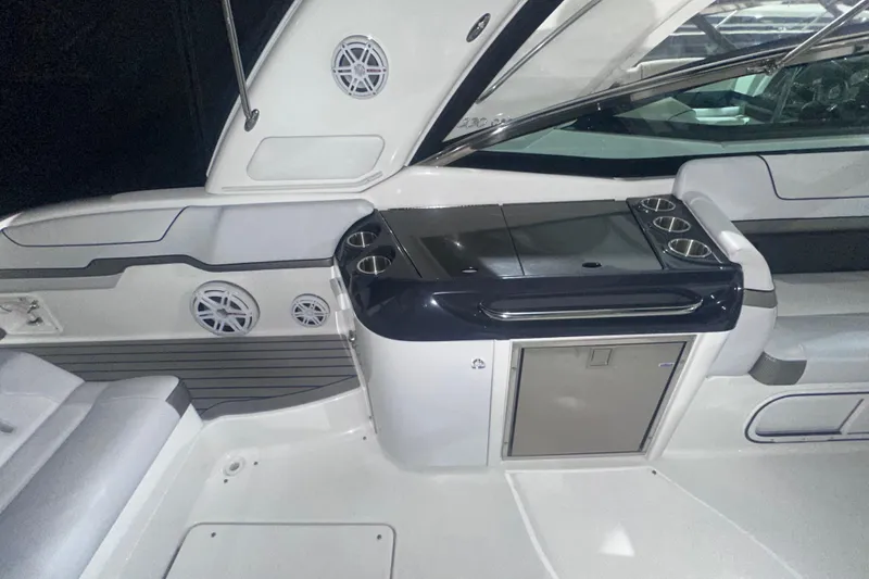 Slide: The Image of 2016 Formula 350 Sun Sport boat interior with sleek seating and modern amenities. - 12