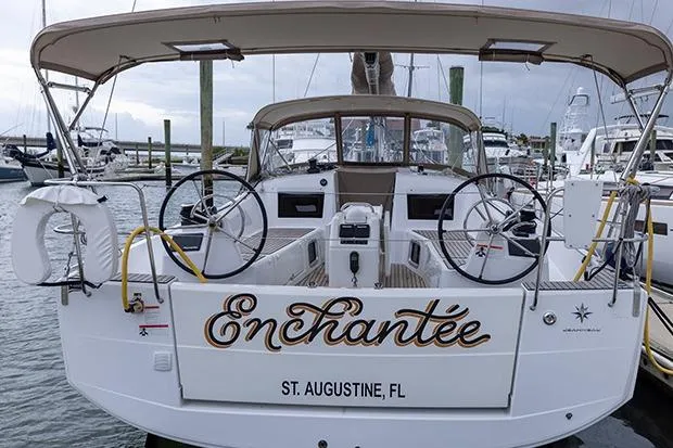 The Image of Jeanneau Sun Odyssey 410 sailboat, "Enchantee," docked in St. Augustine, FL, 2020 model. - 0
