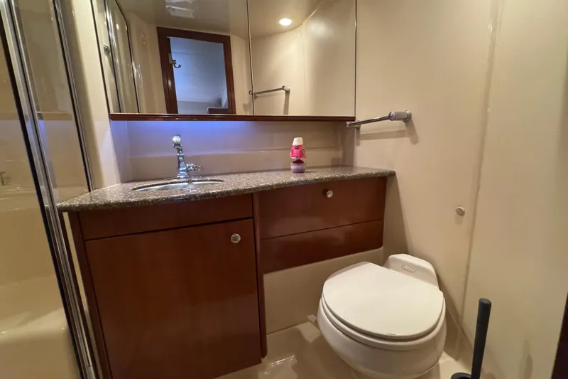 Slide: The Image of Luxurious bathroom in 2005 Meridian 368 Motoryacht with modern fixtures and elegant design. - 56
