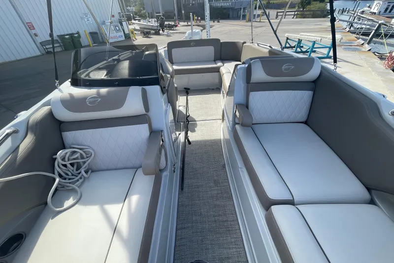 Slide: The Image of 2019 Crownline Eclipse E205 XS boat interior with spacious seating and modern design. - 7