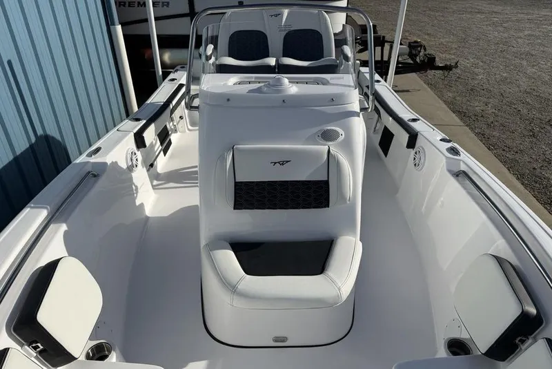 Slide: The Image of 2026 Tidewater 198 CC Adventure boat interior with sleek seating and modern design. - 13