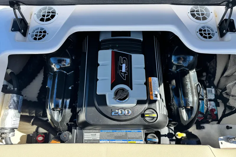 Slide: The Image of 2020 Regal 1900 ES Bowrider engine compartment with 4.5L 200 HP engine. - 18