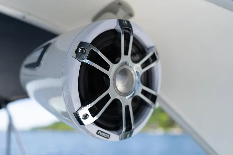 Slide: The Image of Close-up of a Fusion marine speaker on a 1998 Avanti 4085 Sunbridge boat. - 15