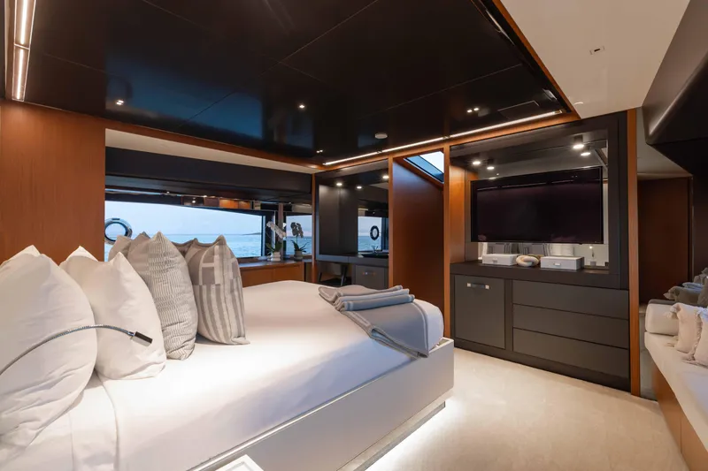 Slide: The Image of Luxurious interior of 2020 Riva 90 Argo yacht with modern bedroom design. - 24