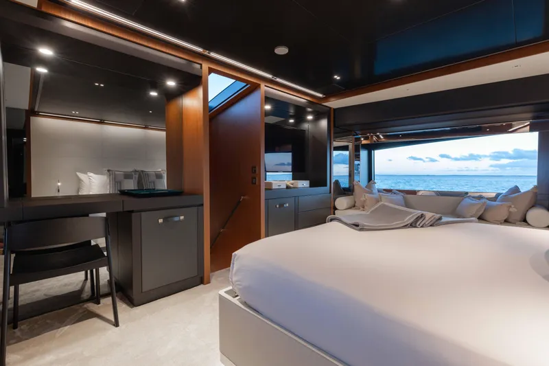 Slide: The Image of Luxurious interior of 2020 Riva 90 Argo yacht with ocean view. - 26