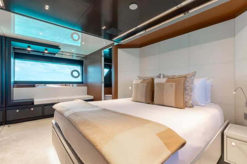 Slide: The Image of Luxurious bedroom interior of 2020 Riva 90 Argo yacht with modern design and elegant decor. - 32