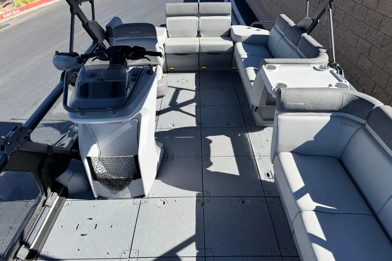 Slide: The Image of 2023 Sea-Doo Switch Cruise 21 interior with spacious seating and modern design. - 16