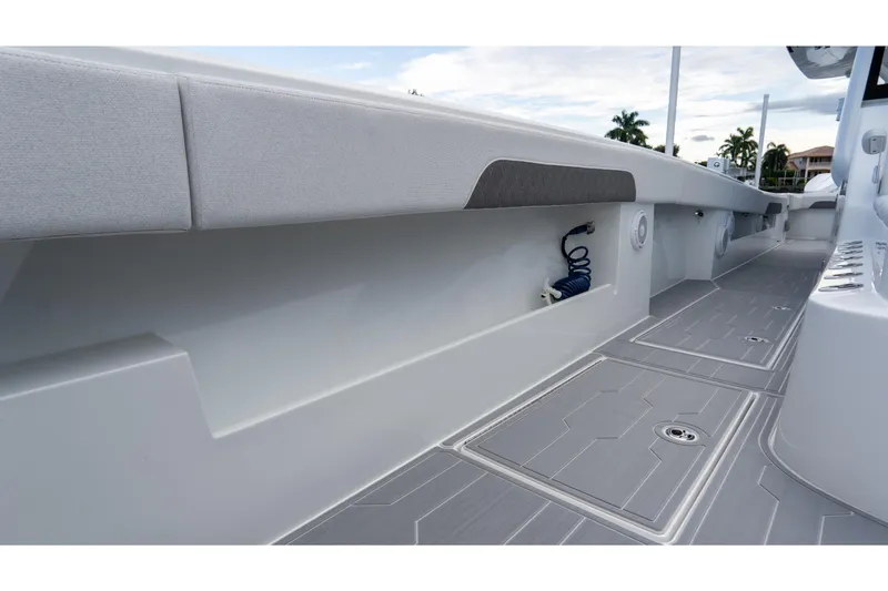 Slide: The Image of 2025 Front Runner 43 Catamaran deck with sleek design and modern features. - 30