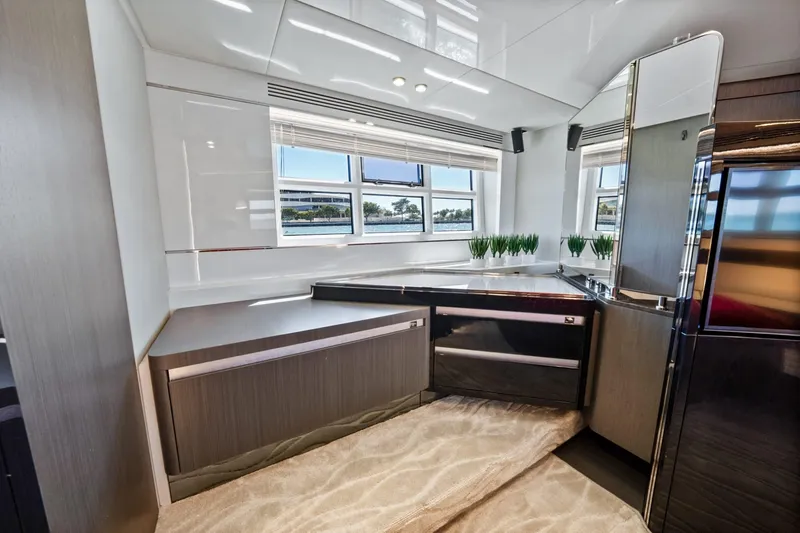 Slide: The Image of Luxurious interior of 2019 Azimut S7 yacht with modern design and large windows. - 31