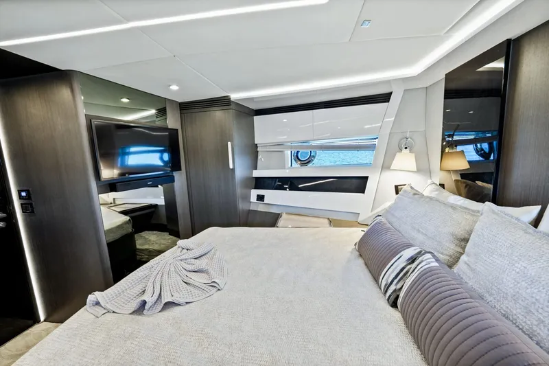 Slide: The Image of Luxurious interior of 2019 Azimut S7 yacht with modern bedroom design. - 35