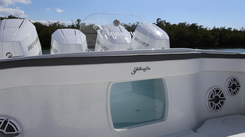 Slide: The Image of 2025 Yellowfin 39 Offshore boat with Mercury engines, featuring sleek design and modern amenities. - 19