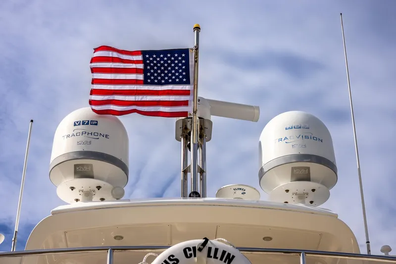 Slide: The Image of Azimut 54 Flybridge 2014 yacht with American flag and satellite equipment. - 15