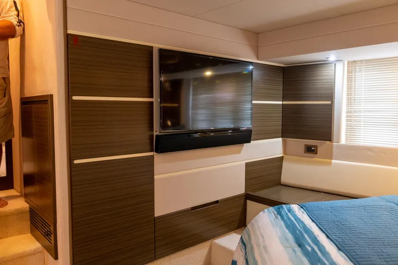 Slide: The Image of Luxurious interior of 2014 Azimut 54 Flybridge yacht with modern TV and stylish decor. - 53