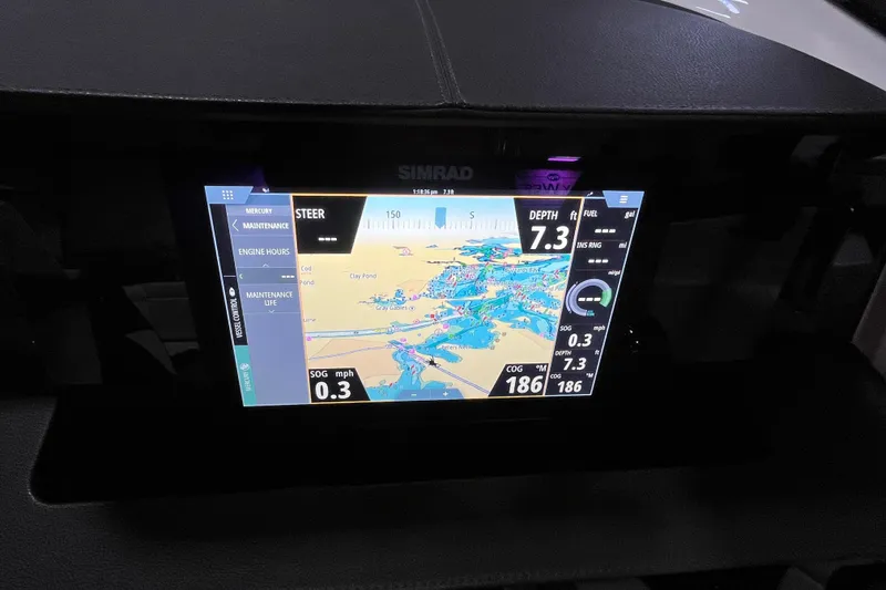 Slide: The Image of Simrad navigation display on 2021 Sea Ray SDX 270 Outboard boat dashboard. - 13