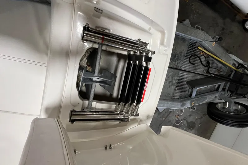 Slide: The Image of 2021 Sea Ray SDX 270 Outboard boat ladder and trailer detail. - 21