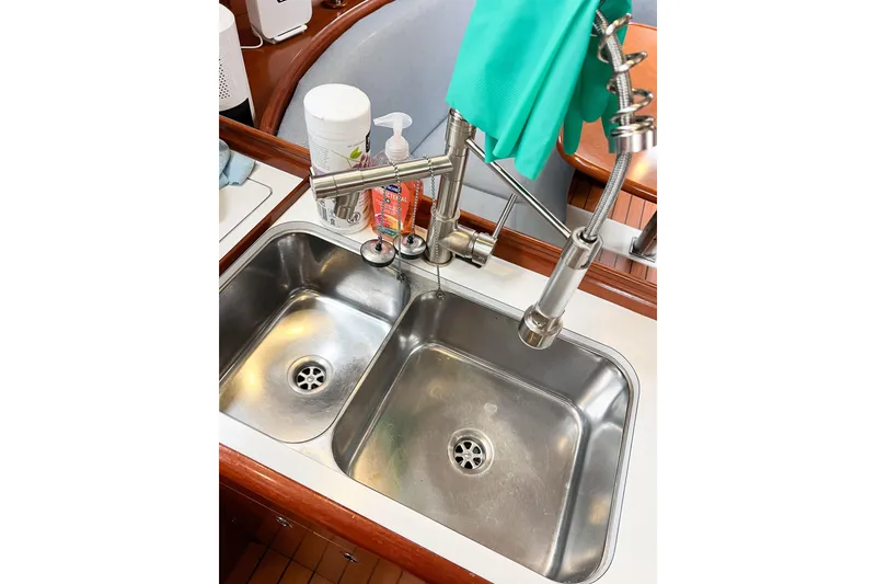 Slide: The Image of Stainless steel double sink in 2007 Beneteau 373 yacht kitchen. - 72