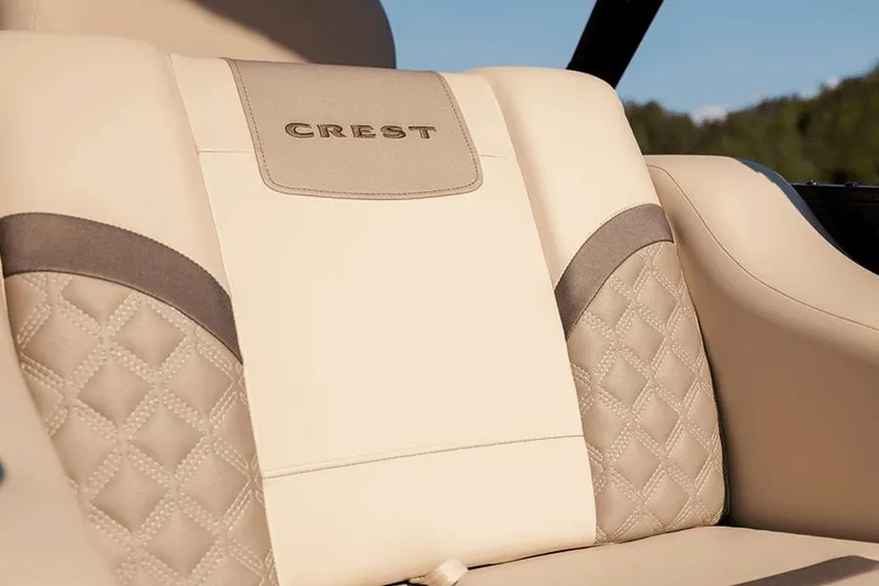 Slide: The Image of Manufacturer Provided Image: 2023 Crest Classic DLX 240 boat seat with elegant beige and gray upholstery. - 7