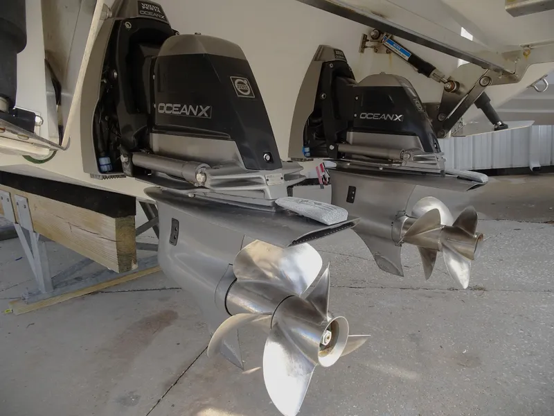 Slide: The Image of 2018 Cobalt R30 boat with dual OceanX outboard motors. - 29