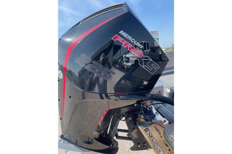 Slide: The Image of Mercury Pro XS 225 engine on 2022 Caymas CX19 boat, close-up view. - 6