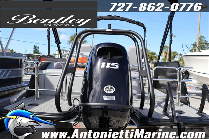 Slide: The Image of 2026 Bentley Pontoons Legacy 203 Swingback with 115 engine, showcased at Antonietti Marine. - 6