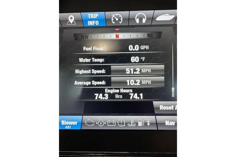 Slide: The Image of Dashboard display of a 2020 Yamaha Boats 242SE showing speed, engine hours, and water temperature. - 16