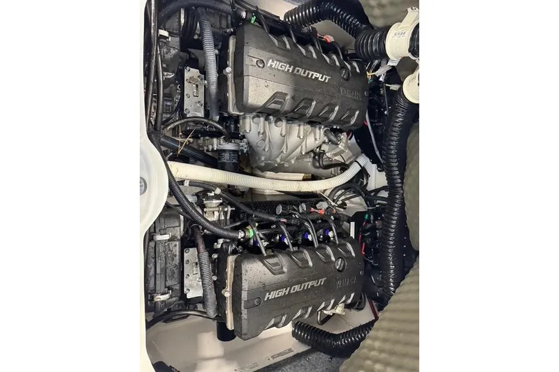 Slide: The Image of 2020 Yamaha Boats 242SE high output engines, showcasing intricate mechanical components. - 9