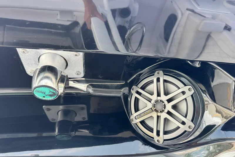 Slide: The Image of Close-up of 2018 Fountain 34 Center Console boat speaker and fitting. - 14