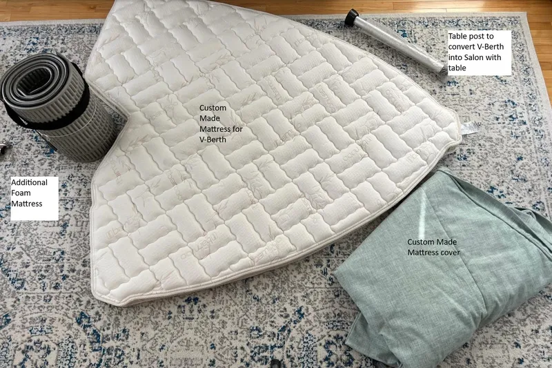 Slide: The Image of Custom V-berth mattress and accessories for 2020 Ranger Tugs R-27 on patterned rug. - 32
