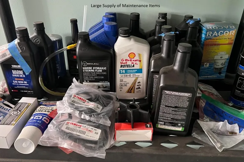 Slide: The Image of Large supply of marine maintenance items for Ranger Tugs R-27, 2020 model. - 33