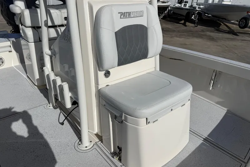 Slide: The Image of 2021 Pathfinder 2500 Hybrid boat seat with storage, featuring a sleek design and durable materials. - 17