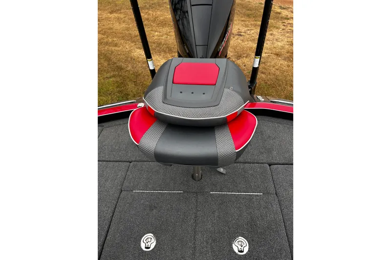 Slide: The Image of 2023 Ranger Z520R Ranger Cup Equipped boat seat with red and gray design. - 12