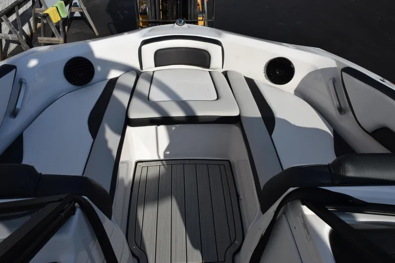 Slide: The Image of Interior view of 2026 Yamaha Boats 195S, featuring sleek seating and modern design. - 13