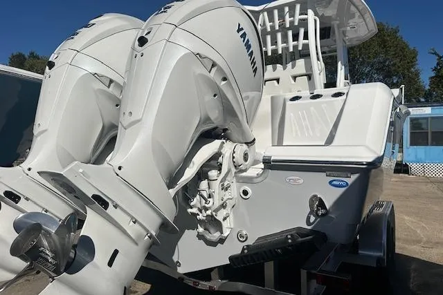 Slide: The Image of 2026 Tidewater 282 CC Adventure boat with dual Yamaha outboard engines. - 8