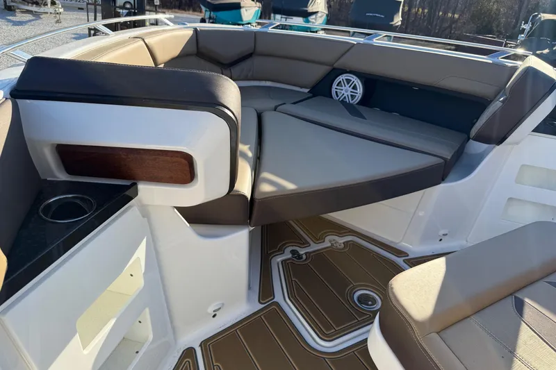 Slide: The Image of Luxurious seating area on the 2026 Monterey Elite 30 OB boat. - 8