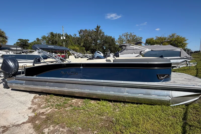 The Image of 2026 Avalon Catalina pontoon boat on display, featuring sleek design and modern amenities. - 0