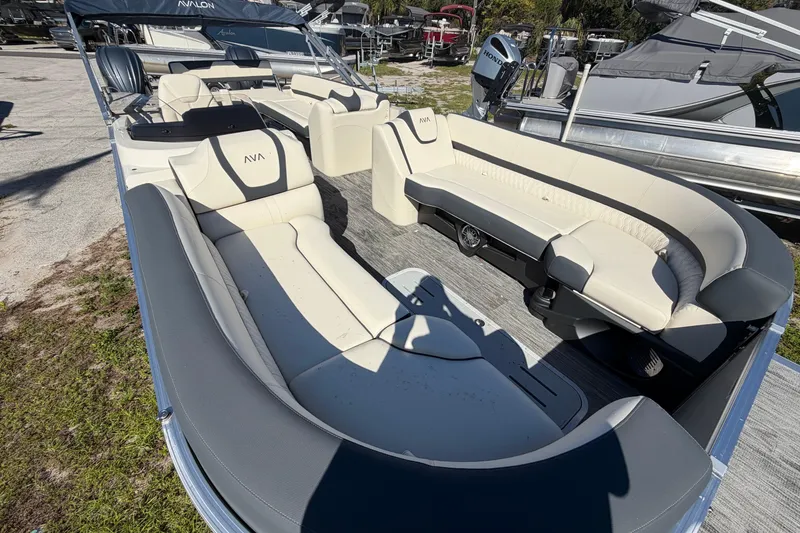 Slide: The Image of 2026 Avalon Catalina pontoon boat with luxurious seating and modern design. - 4