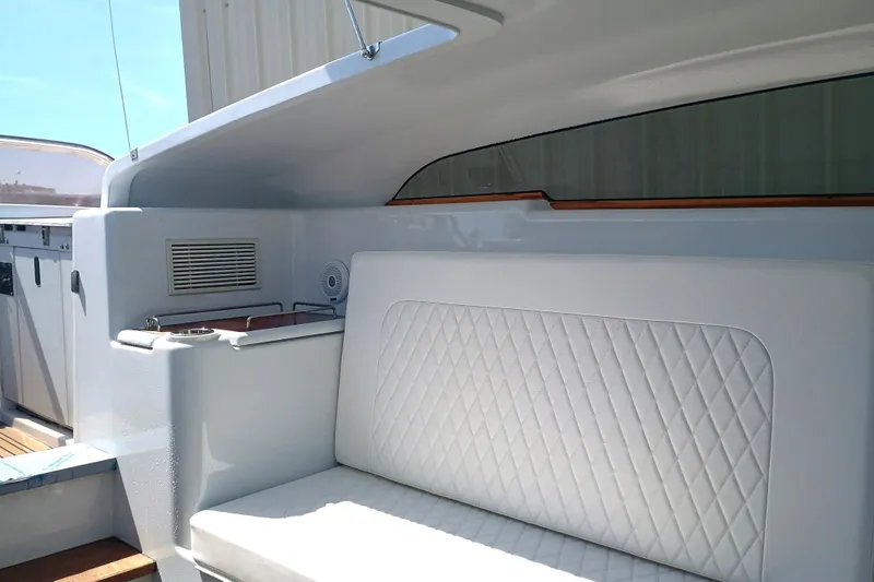 Slide: The Image of Luxurious 2006 Royal Denship Royal Limo yacht interior with white quilted seating. - 15