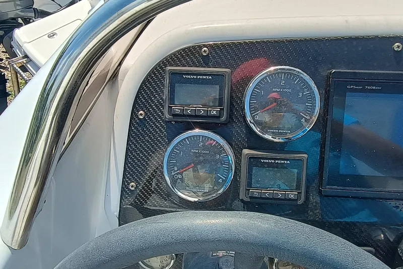 Slide: The Image of Dashboard of 2006 Royal Denship Royal Limo with Volvo Penta gauges and GPS display. - 21